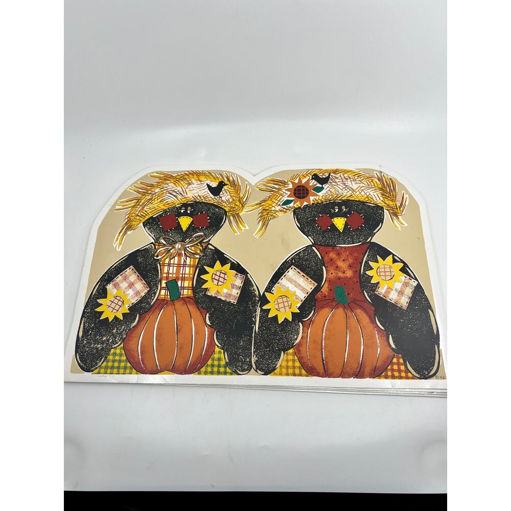 VTG Harvest Halloween Fall Placemats Decor Tableware Set Pumpkin Scarecrow NWT 4